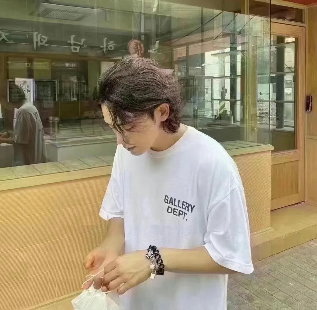 GALLERY DEPT. SOUVENIR TEE English LOGO commemorative basic short-sleeved white S-XL original consistent cotton and linen cylindrical fabric high poundage 230g fabric accessories matching correct version